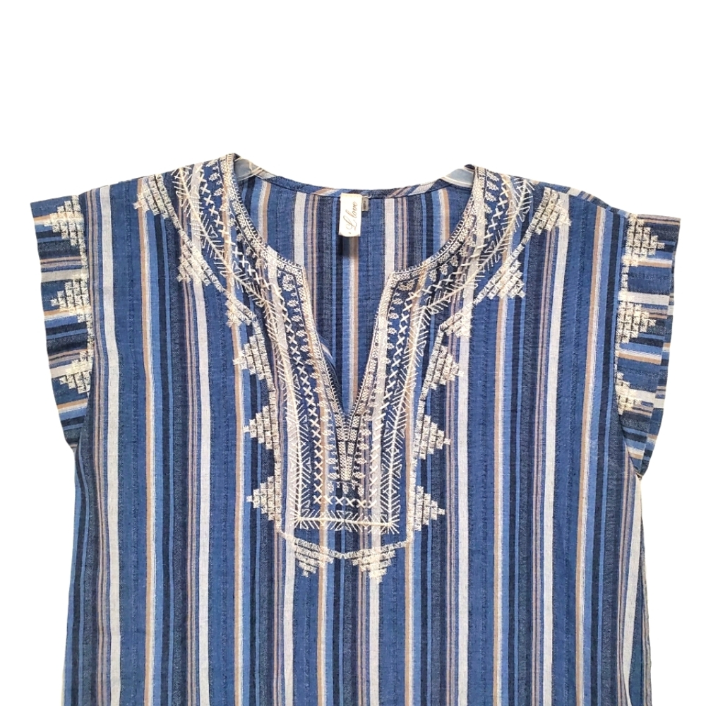Embroidered Cotton Stripe Shift Dress Boho  Prep - Picture 2 of 6